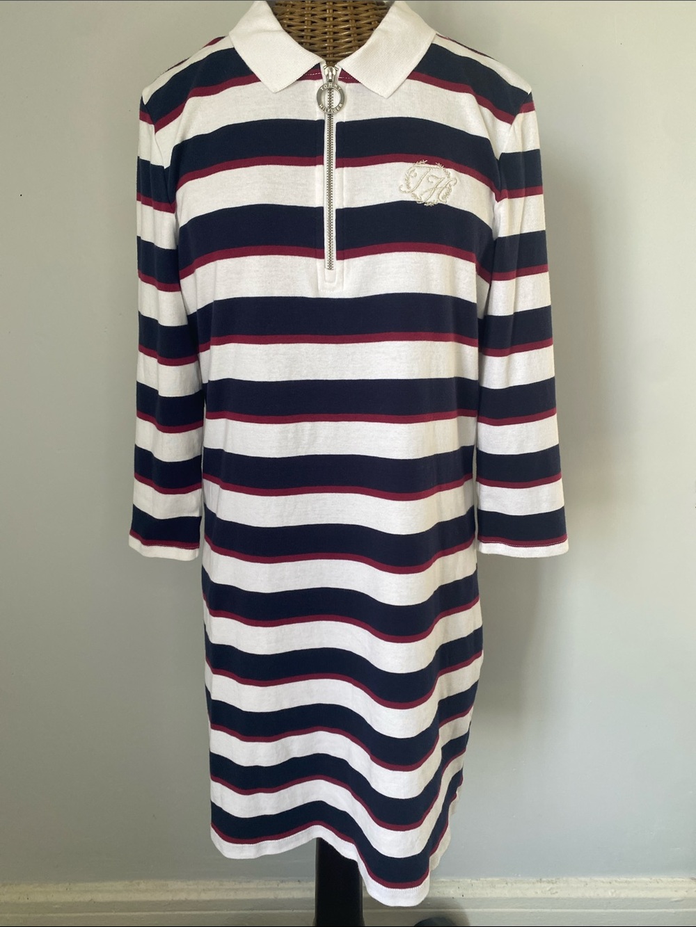 Tommy Hilfiger Navy, White & Red Striped Polo Zip-Front Dress